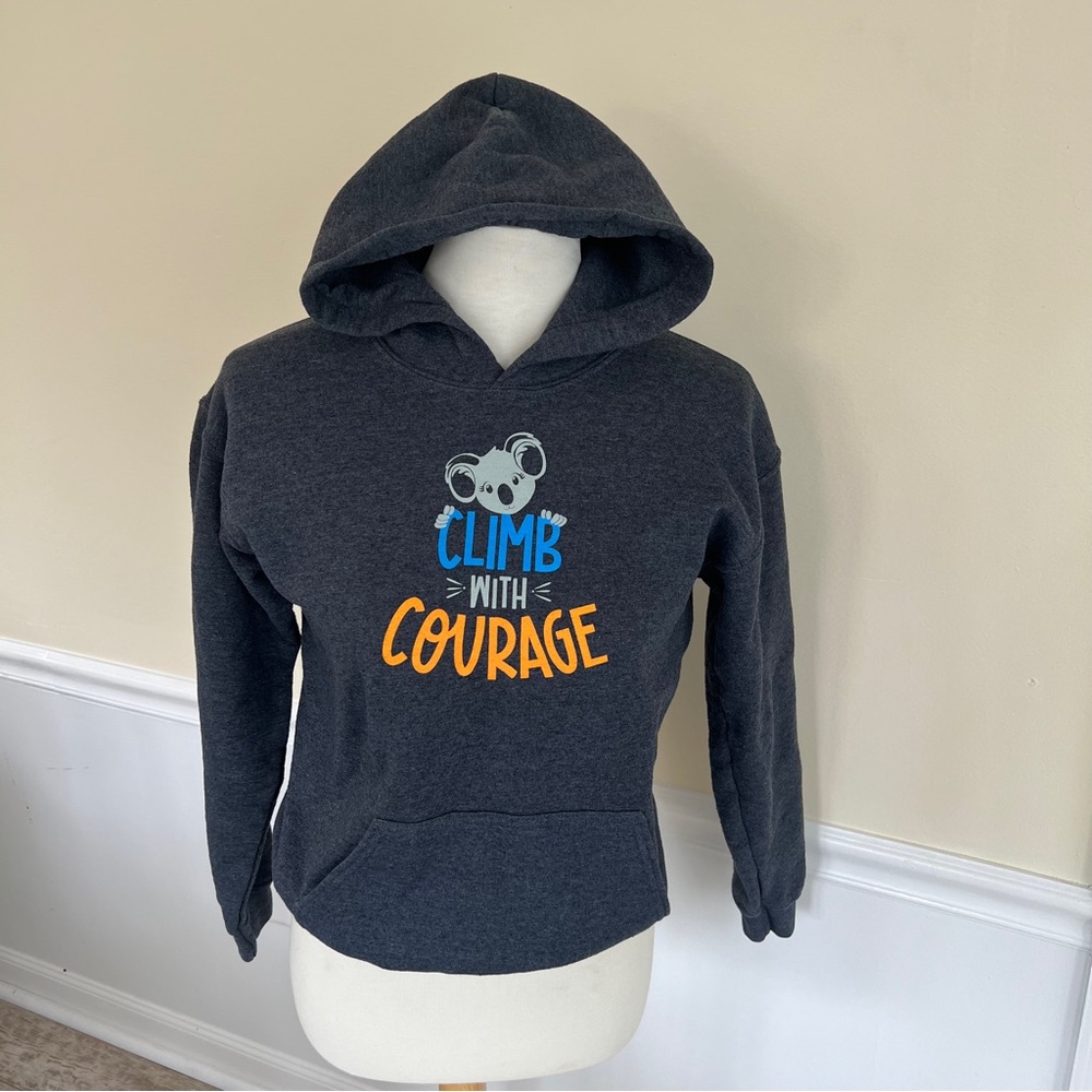 Gray Hoodie with Koala Print Climb with Courage -2002 Girl Scout theme- EUC